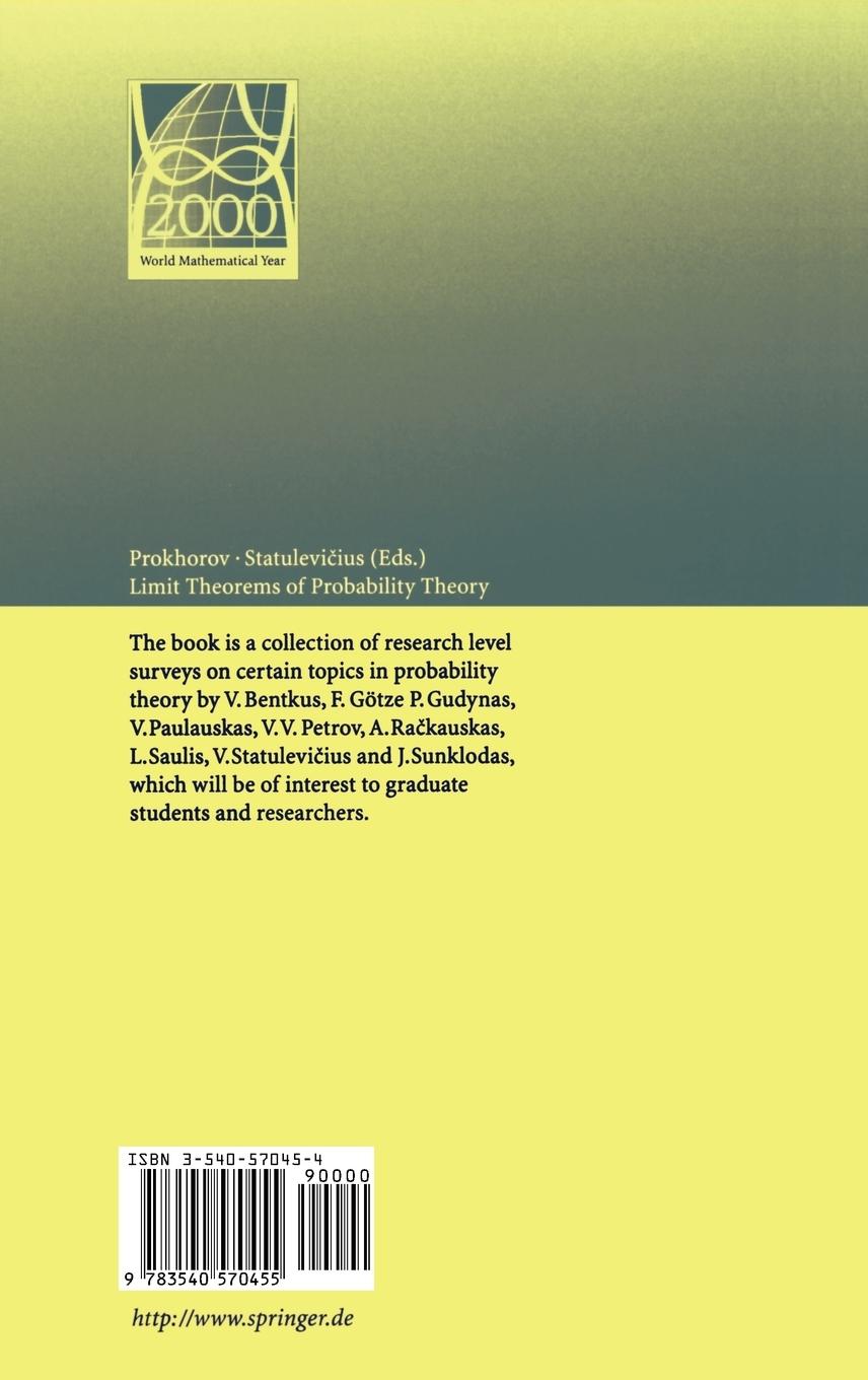 Rückseite: 9783540570455 | Limit Theorems of Probability Theory | Yu. V. Prokhorov (u. a.) | Buch