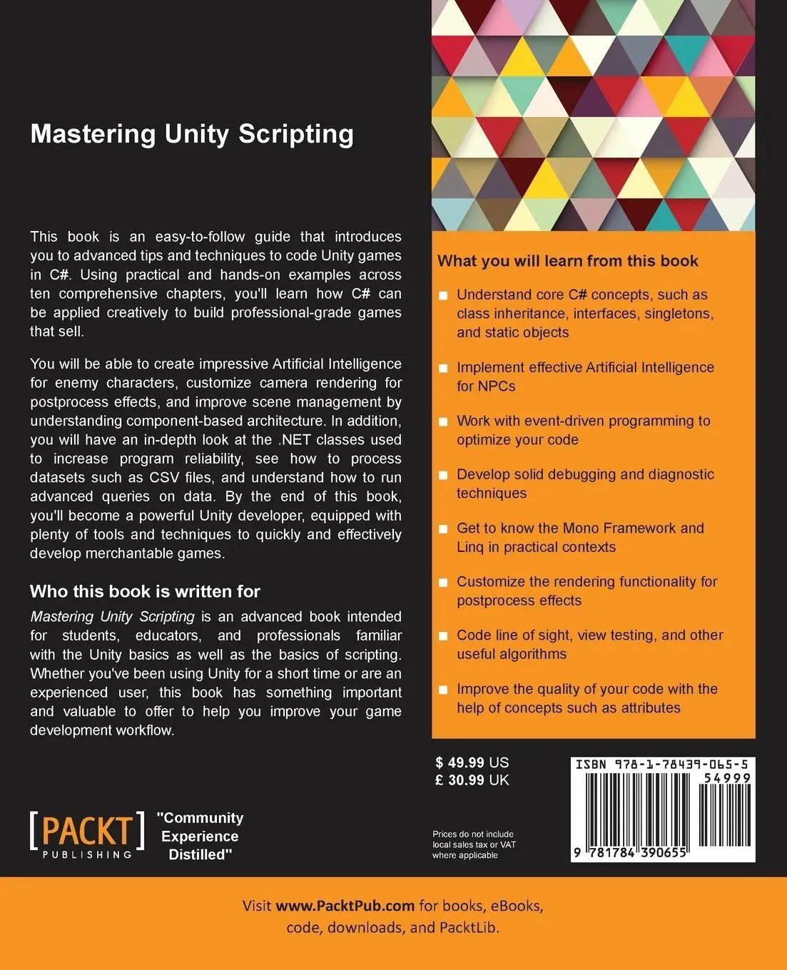 Rückseite: 9781784390655 | Mastering Unity Scripting | Alan Thorn | Taschenbuch | Englisch | 2015