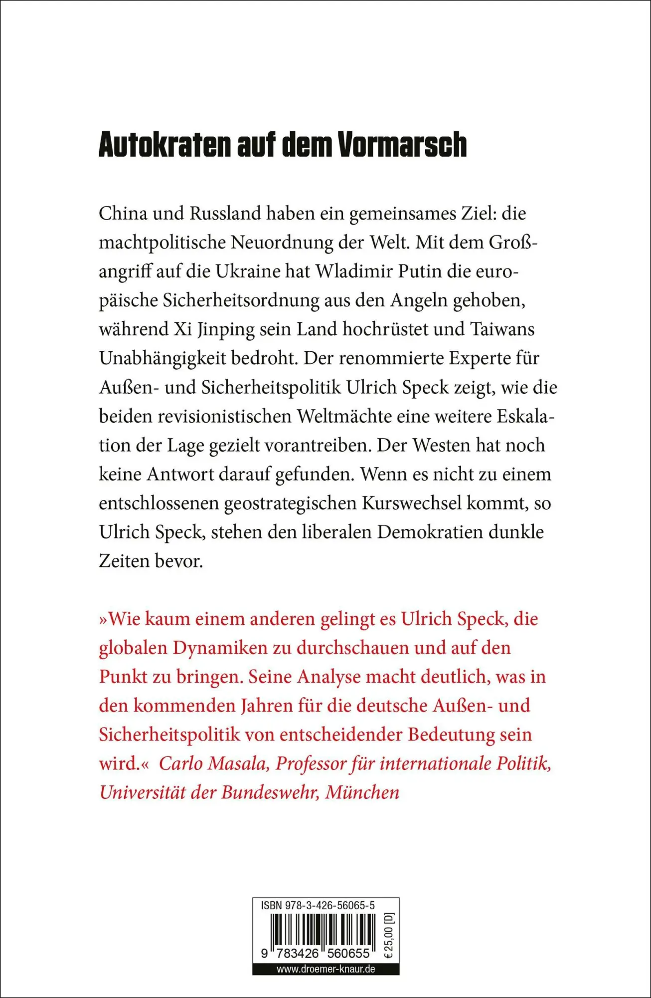 Rückseite: 9783426560655 | Der Wille zur Weltmacht | Ulrich Speck | Buch | 256 S. | Deutsch