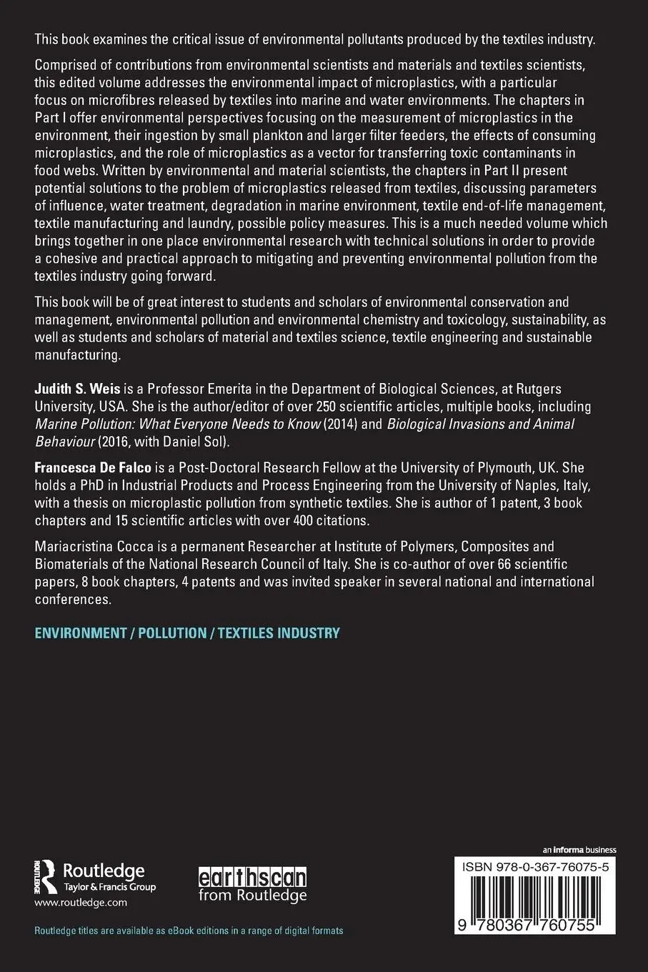 Rückseite: 9780367760755 | Polluting Textiles | The Problem with Microfibres | Weis (u. a.)
