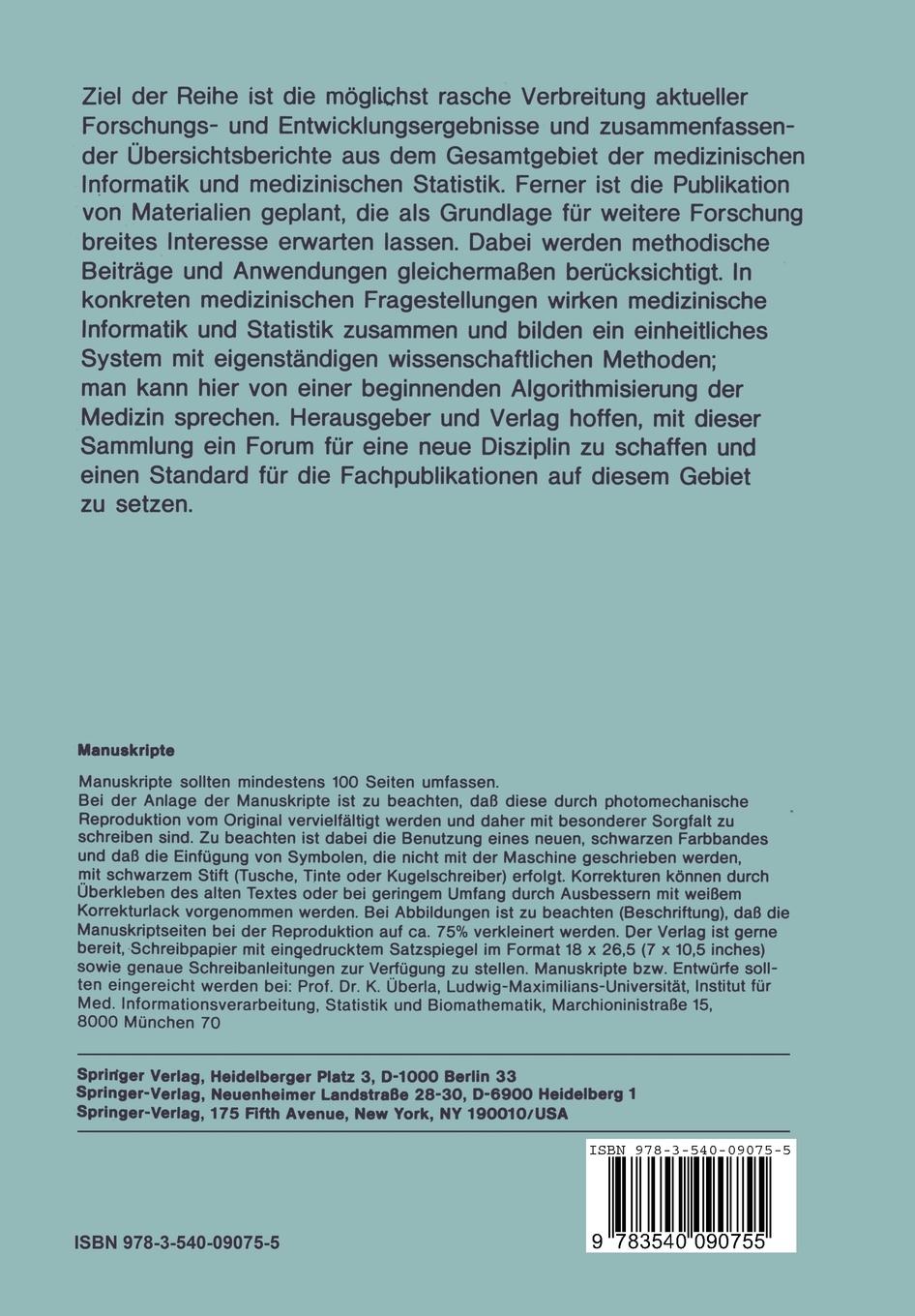 Rückseite: 9783540090755 | 15 Jahre Medizinische Statistik und Dokumentation | Lange (u. a.) | vi