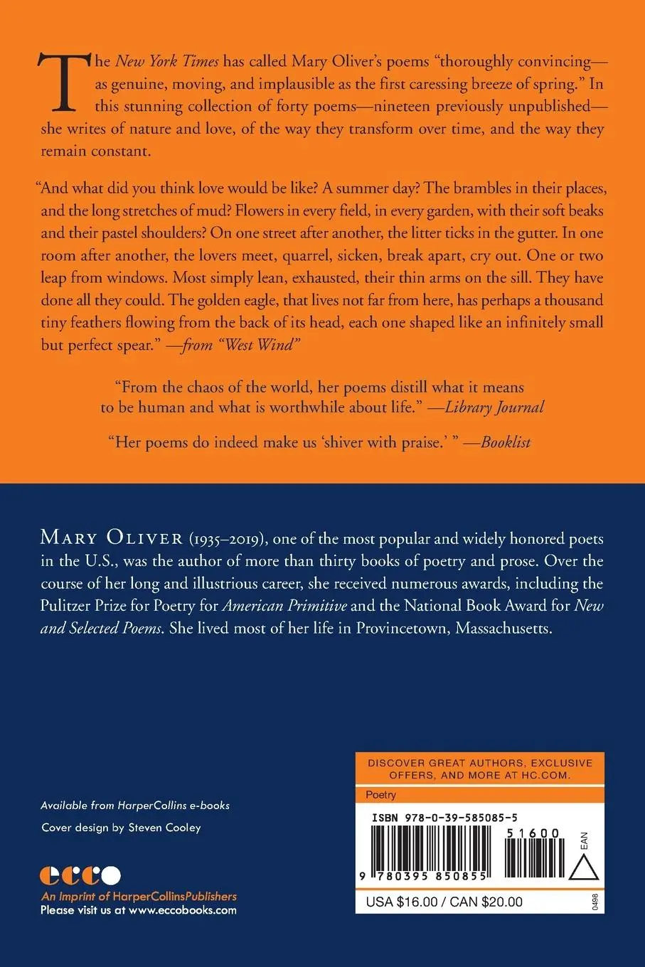 Rückseite: 9780395850855 | West Wind | Poems and Prose Poems | Mary Oliver | Taschenbuch | 1998