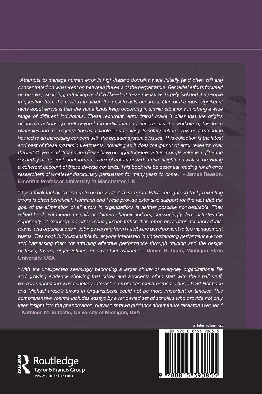 Rückseite: 9780815390855 | Errors in Organizations | David A. Hofmann (u. a.) | Taschenbuch