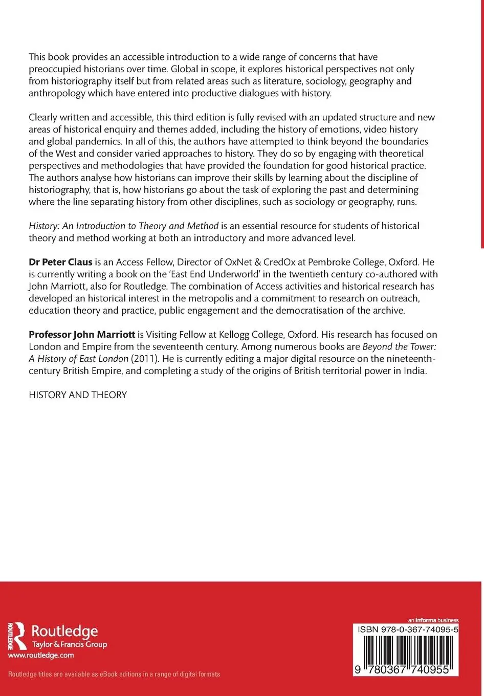 Rückseite: 9780367740955 | History | An Introduction to Theory and Method | Peter Claus (u. a.)