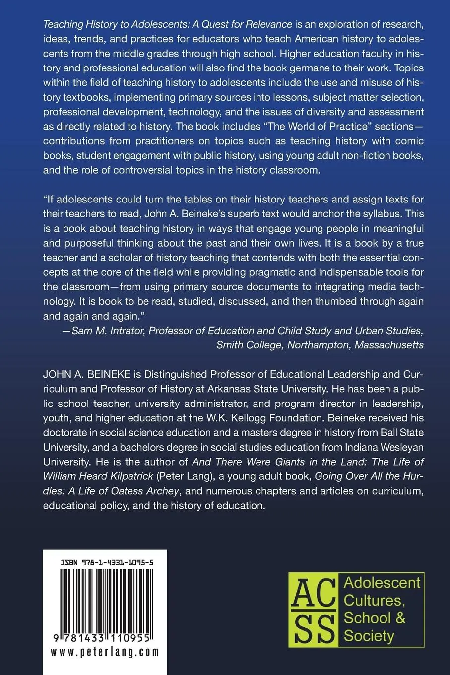 Rückseite: 9781433110955 | Teaching History to Adolescents | A Quest for Relevance | Beineke
