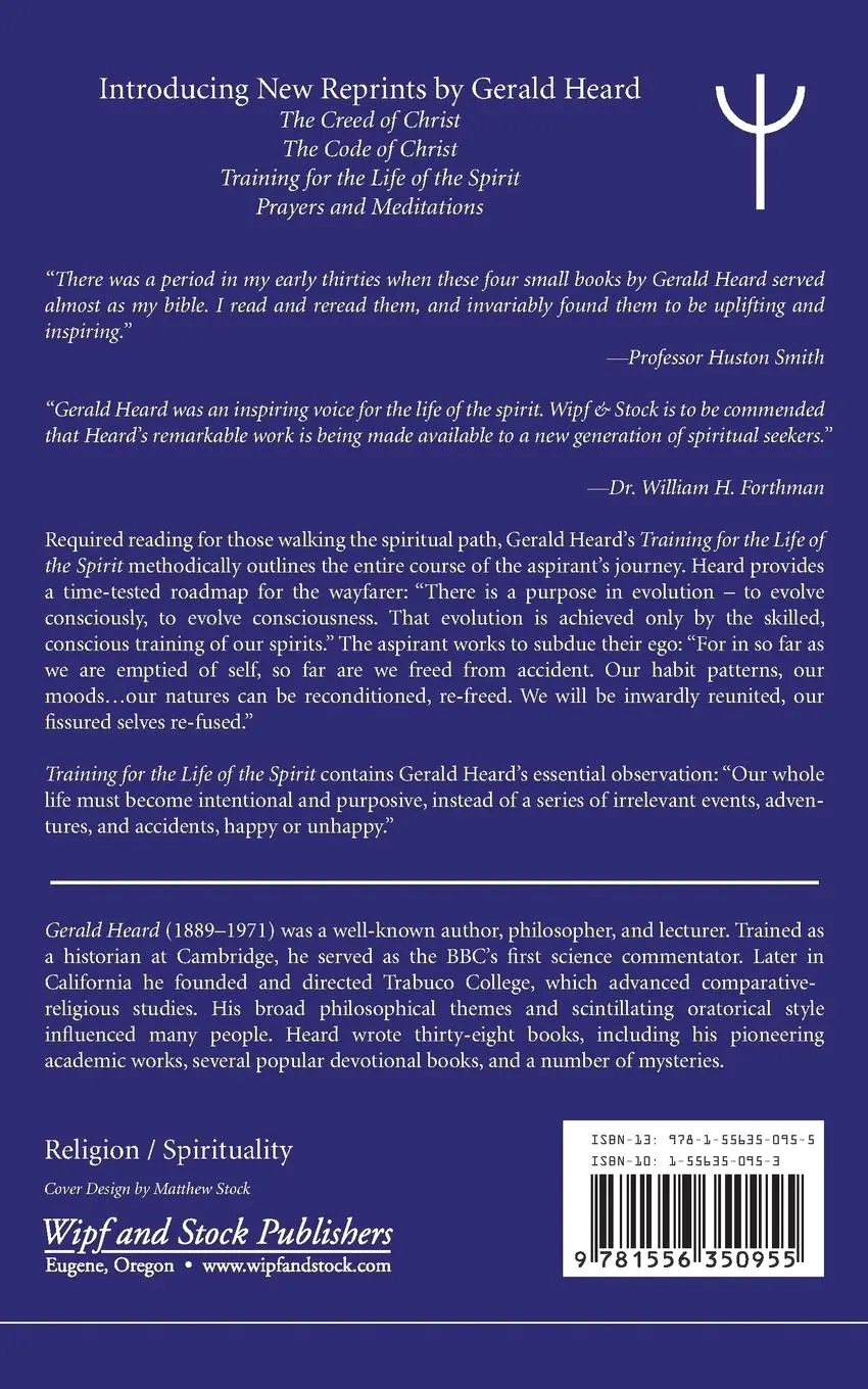 Rückseite: 9781556350955 | Training for the Life of the Spirit | Gerald Heard | Taschenbuch