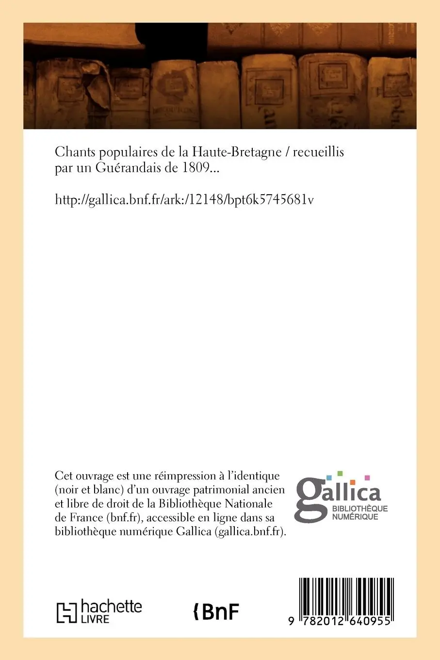 Rückseite: 9782012640955 | Chants Populaires de la Haute-Bretagne (Éd.1884) | Sans Auteur | Buch
