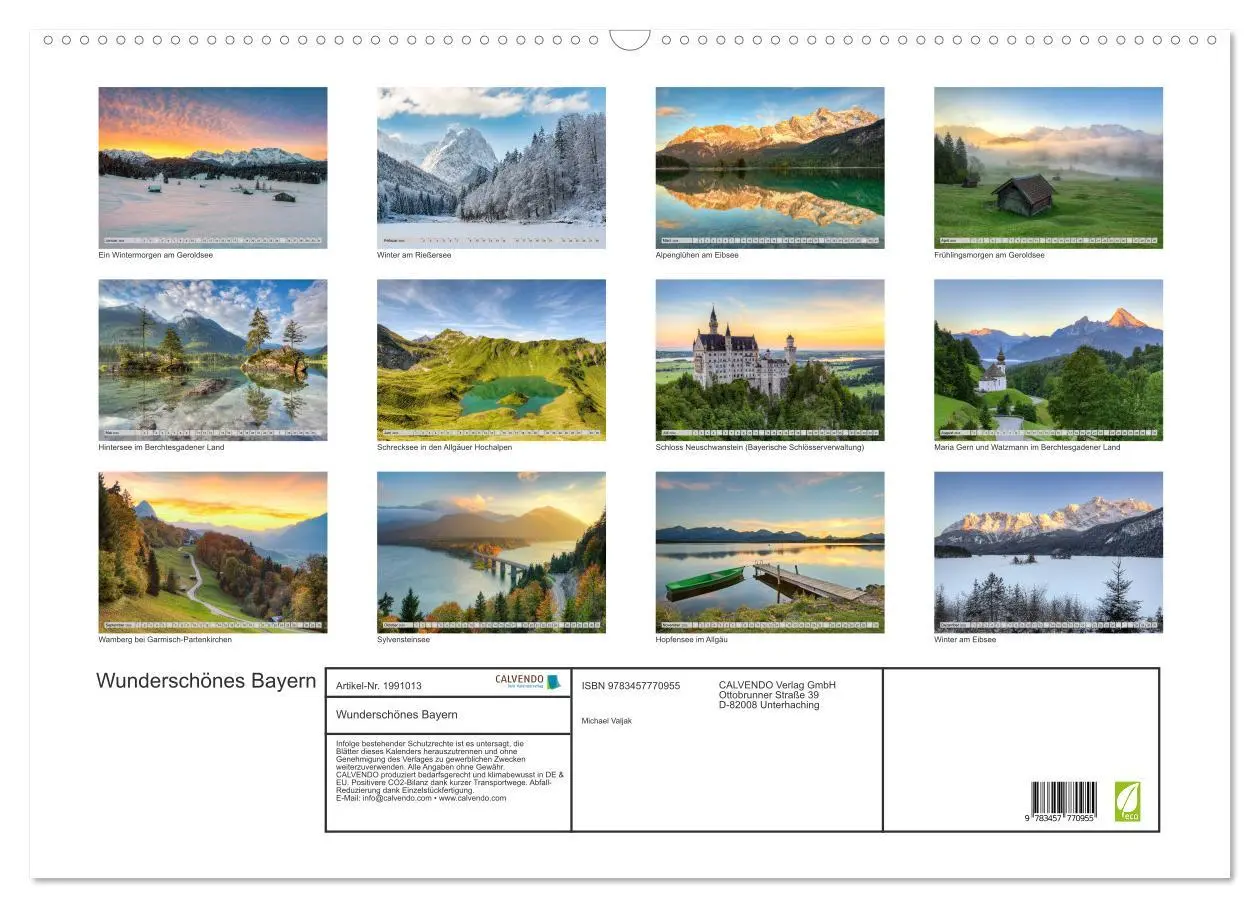 Bild: 9783457770955 | Wunderschönes Bayern (Wandkalender 2026 DIN A2 quer), CALVENDO...