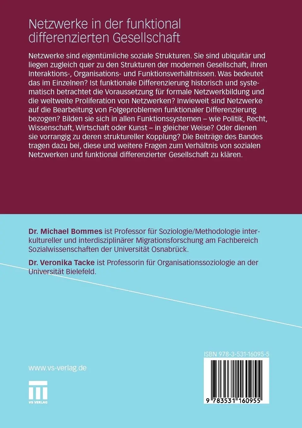 Rückseite: 9783531160955 | Netzwerke in der funktional differenzierten Gesellschaft | Taschenbuch