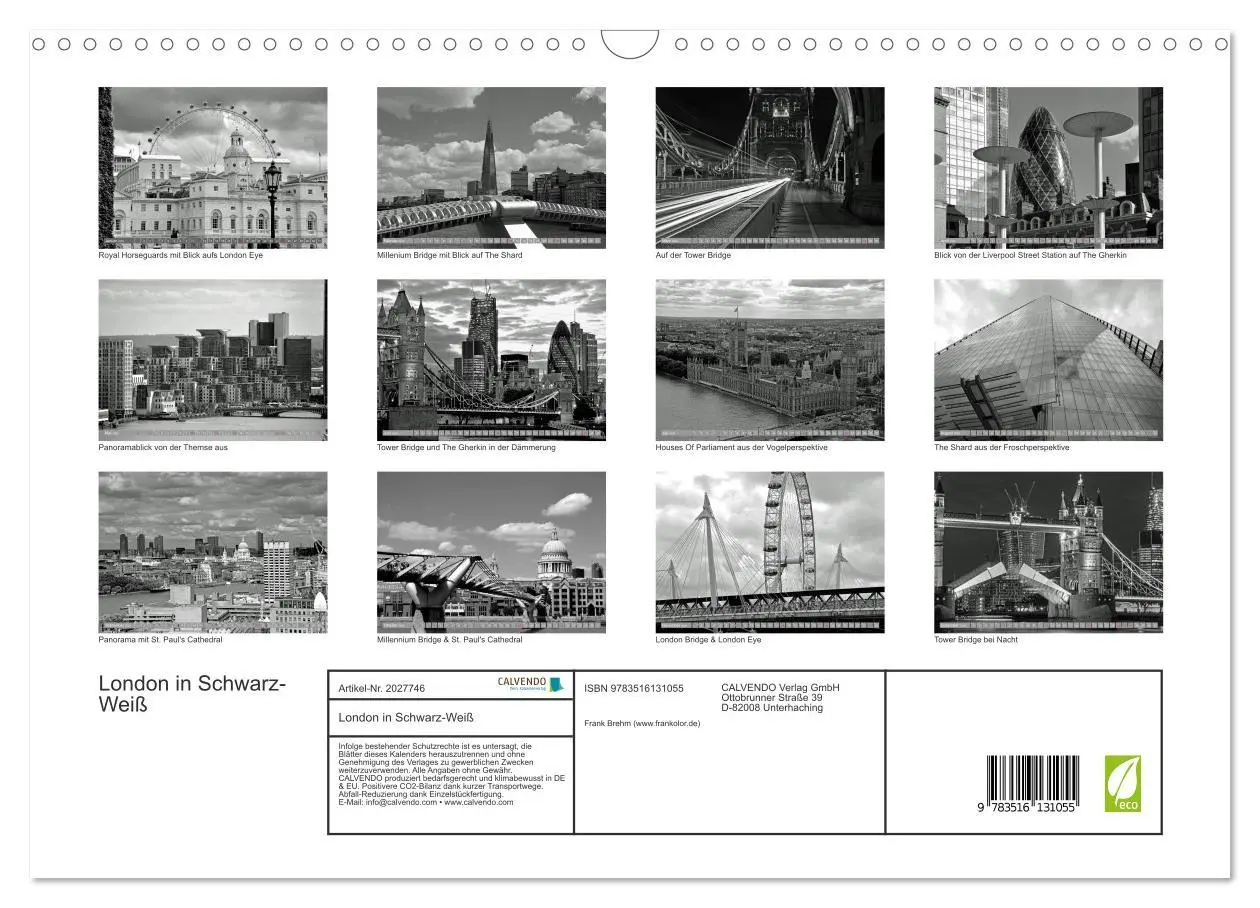 Bild: 9783516131055 | London in Schwarz-Weiß (Wandkalender 2026 DIN A3 quer), CALVENDO...