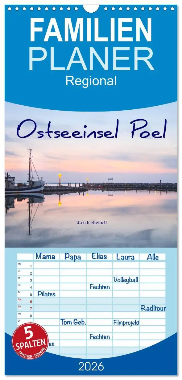 Cover: 9783516511055 | Familienplaner 2026 - Osteeinsel Poel mit 5 Spalten (Wandkalender,...