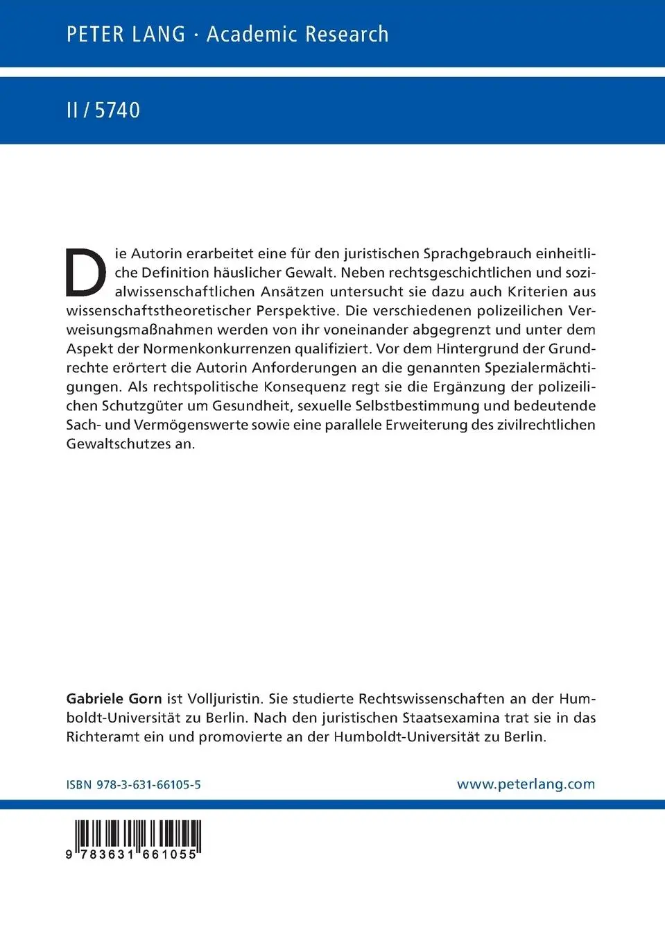 Rückseite: 9783631661055 | Häusliche Gewalt und Polizeirecht | Gabriele Gorn | Taschenbuch | 2015