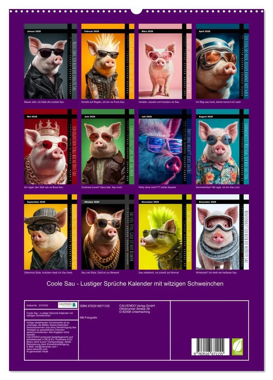 Bild: 9783516671155 | Coole Sau - Lustiger Sprüche Kalender mit witzigen Schweinchen...