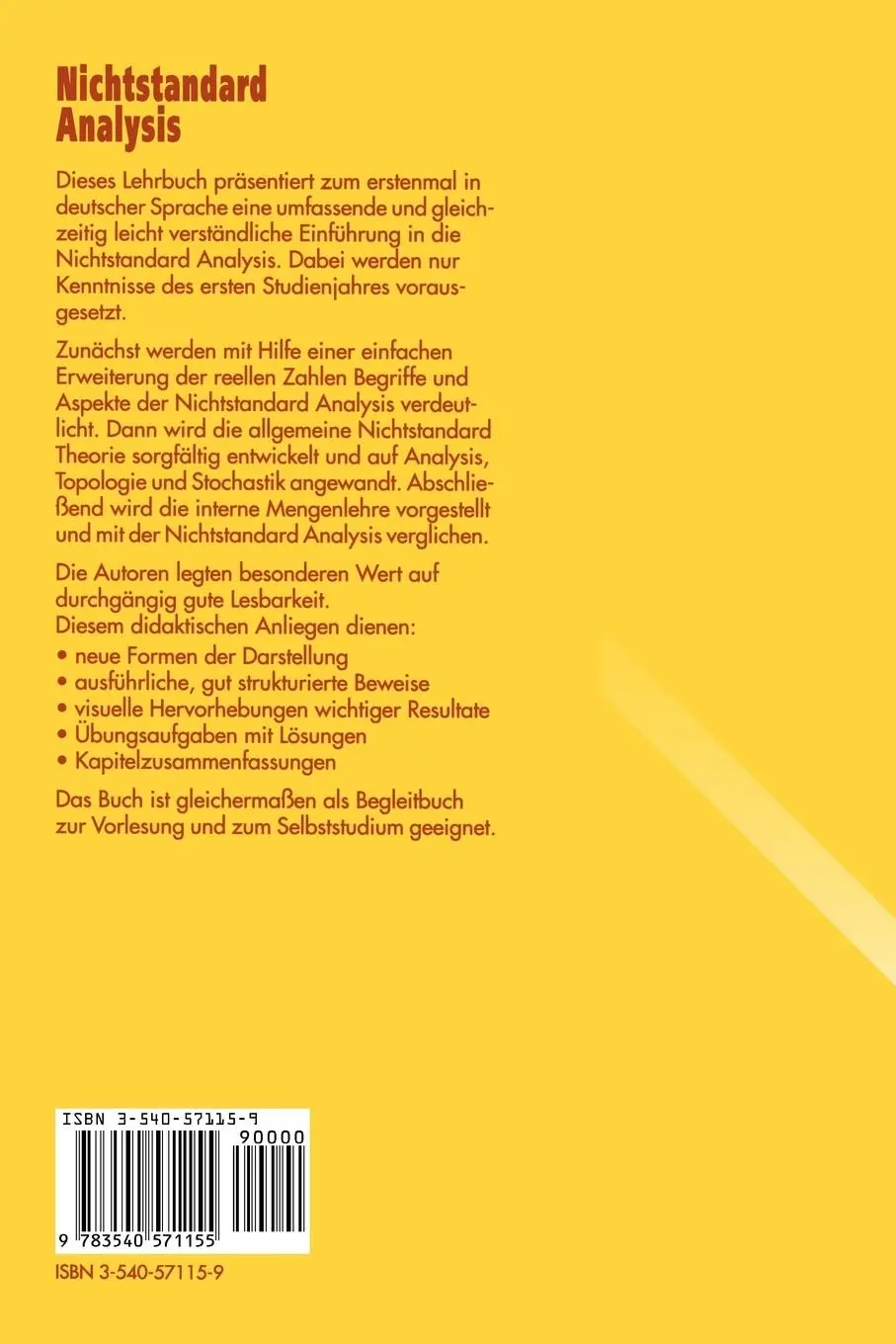 Rückseite: 9783540571155 | Nichtstandard Analysis | Lothar Rogge (u. a.) | Taschenbuch | x | 1994