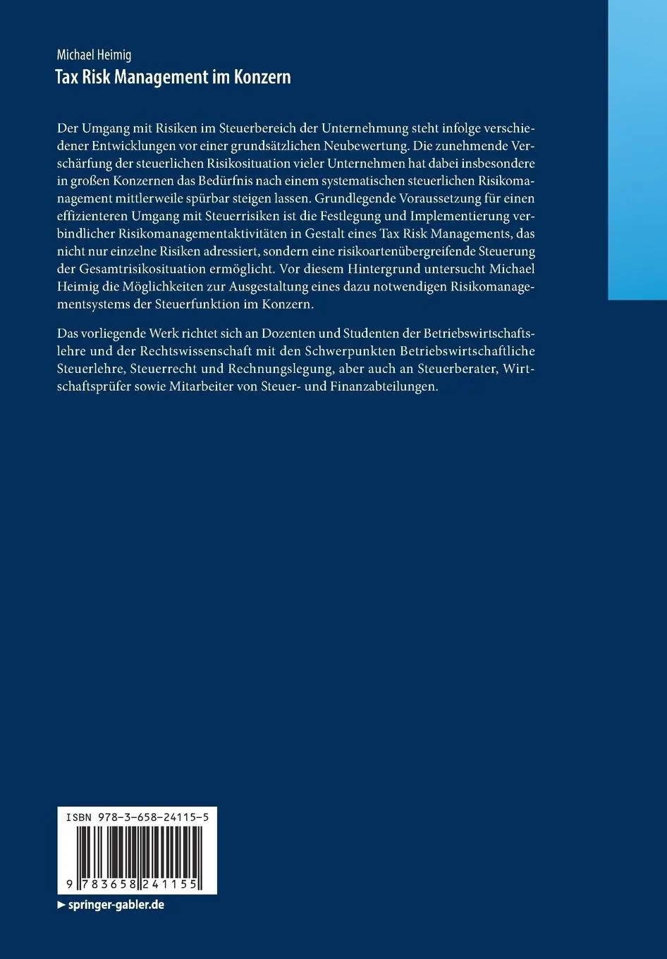 Rückseite: 9783658241155 | Tax Risk Management im Konzern | Michael Heimig | Taschenbuch | xxix