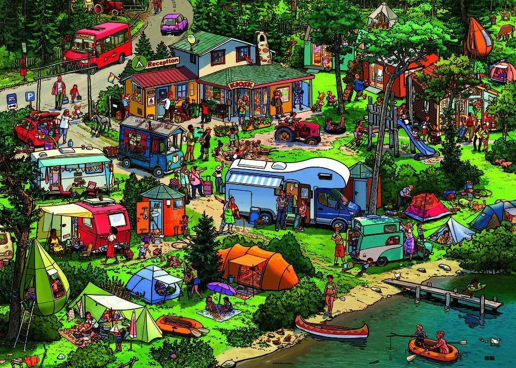 Bild: 4001689301255 | HEYE Puzzle 1000 Teile "Caravan Site" für Erwachsene, Wimmelbild-Motiv
