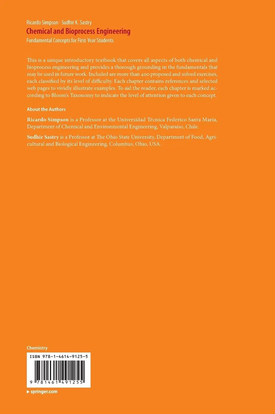 Rückseite: 9781461491255 | Chemical and Bioprocess Engineering | Sudhir K. Sastry (u. a.) | Buch