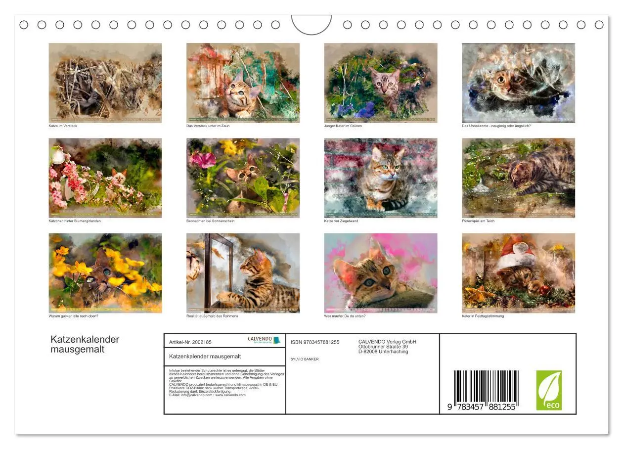 Bild: 9783457881255 | Katzenkalender mausgemalt (Wandkalender 2026 DIN A4 quer), CALVENDO...
