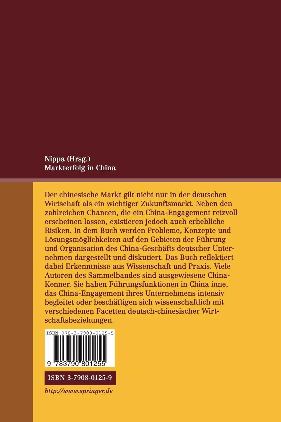 Rückseite: 9783790801255 | Markterfolg in China | Erfahrungsberichte und Rahmenbedingungen | Buch
