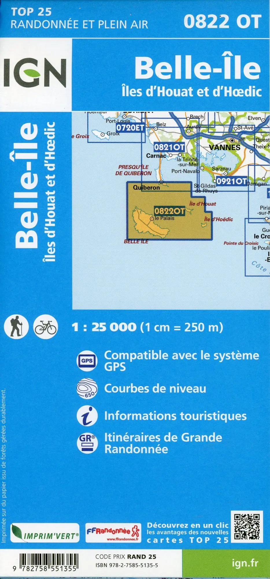 Bild: 9782758551355 | 0822OT Belle ×le D'Houat et D'Hoedic | (Land-)Karte | Französisch