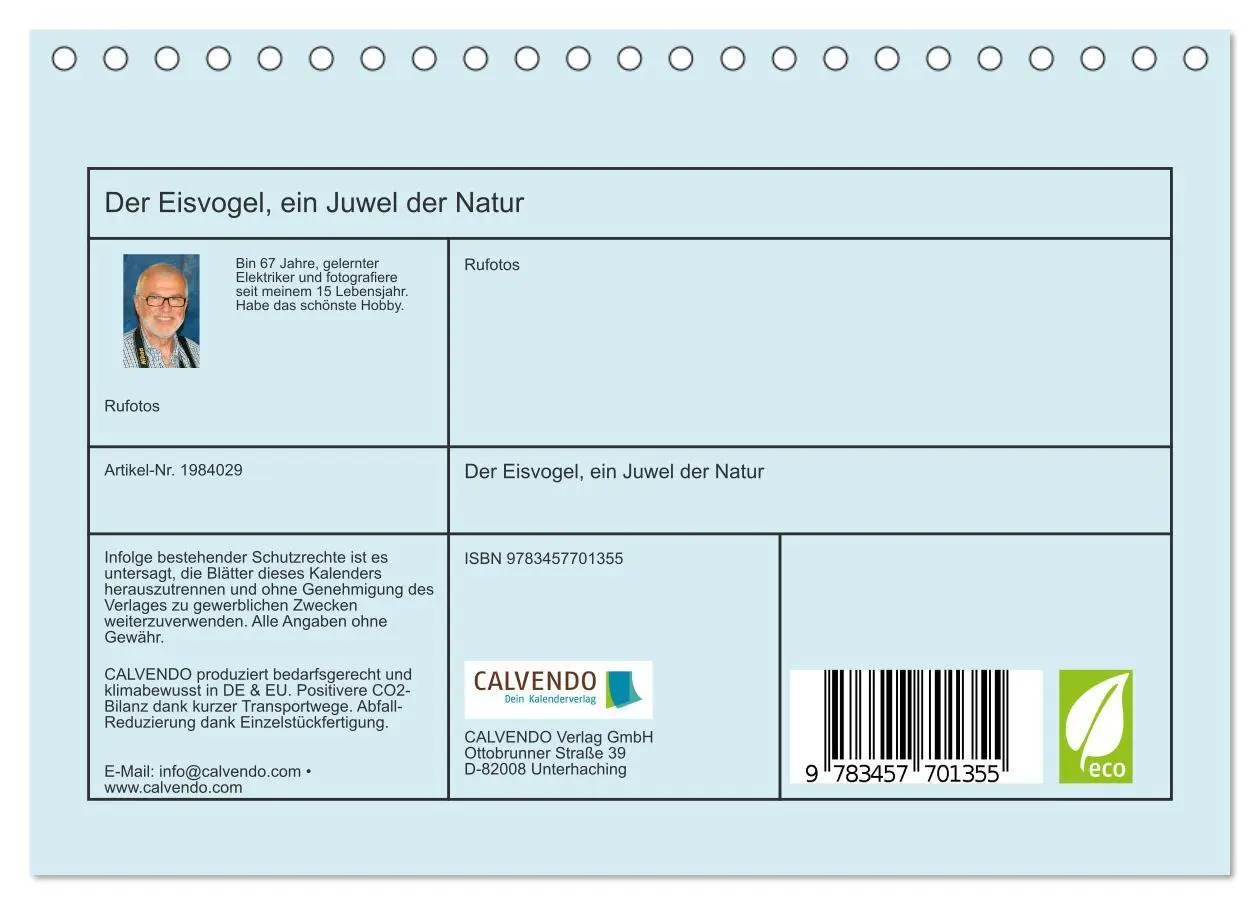 Bild: 9783457701355 | Der Eisvogel, ein Juwel der Natur (Tischkalender 2026 DIN A5 quer),...