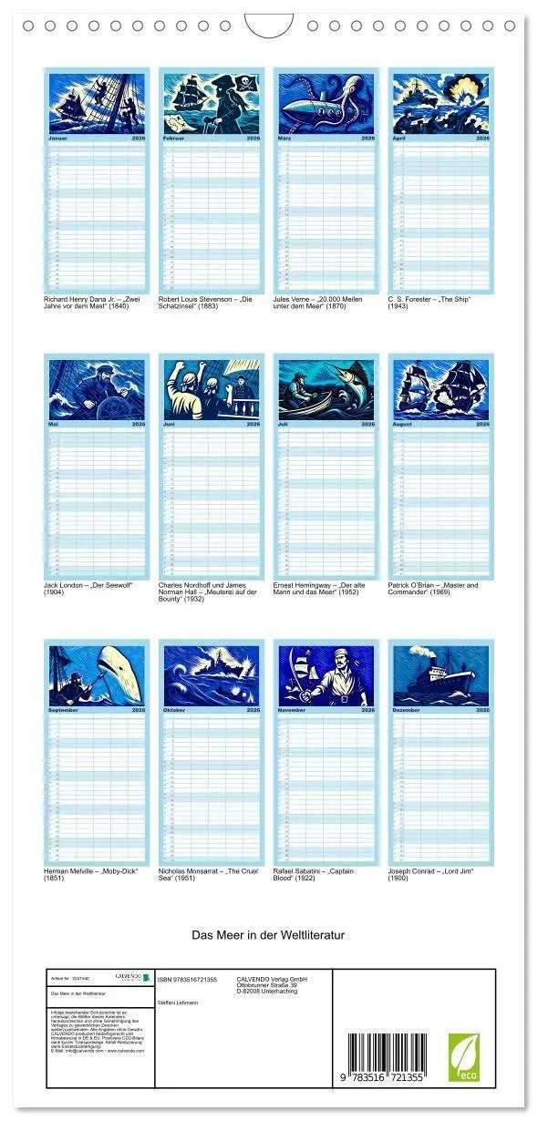 Bild: 9783516721355 | Familienplaner 2026 - Das Meer in der Weltliteratur mit 5 Spalten...