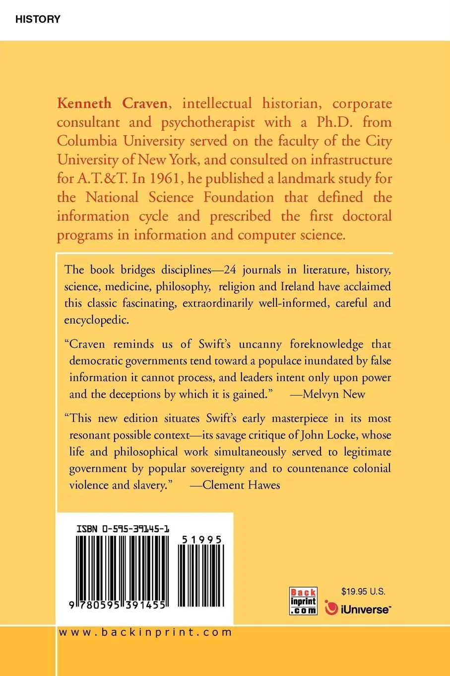 Rückseite: 9780595391455 | Jonathan Swift and the Millennium of Madness | Kenneth Craven | Buch