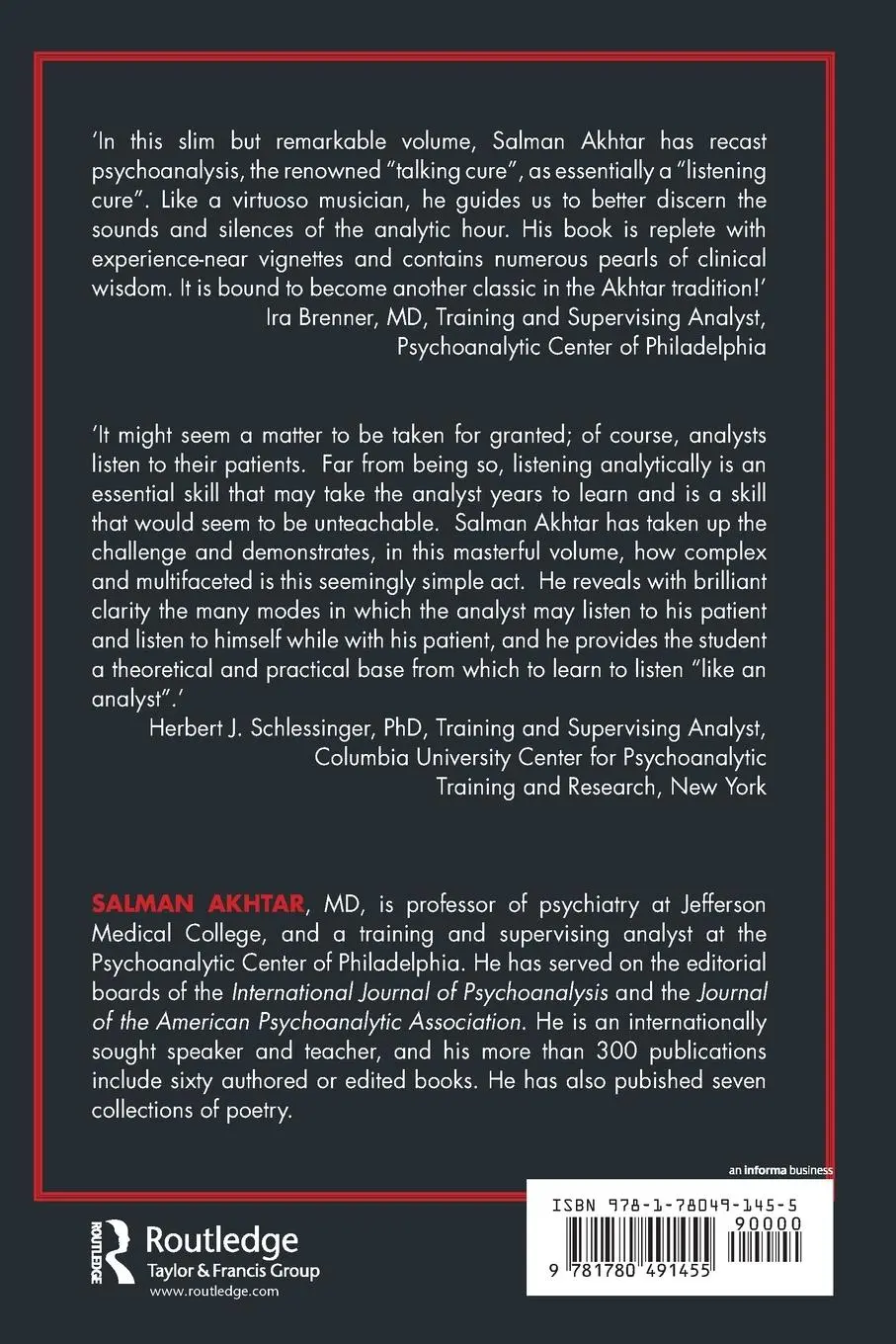 Rückseite: 9781780491455 | Psychoanalytic Listening | Methods, Limits, and Innovations | Akhtar