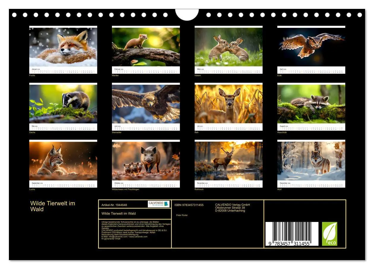 Bild: 9783457311455 | Wilde Tierwelt im Wald (Wandkalender 2026 DIN A4 quer), CALVENDO...