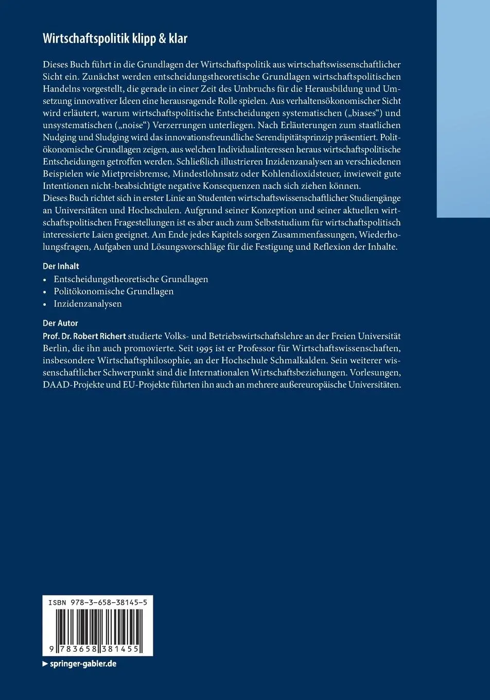Rückseite: 9783658381455 | Wirtschaftspolitik klipp &amp; klar | Robert Richert | Taschenbuch | xiv