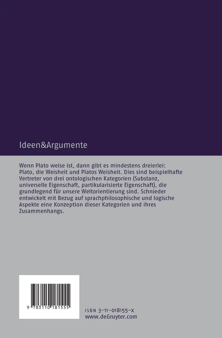 Rückseite: 9783110181555 | Substanzen und (ihre) Eigenschaften | Benjamin Schnieder | Taschenbuch