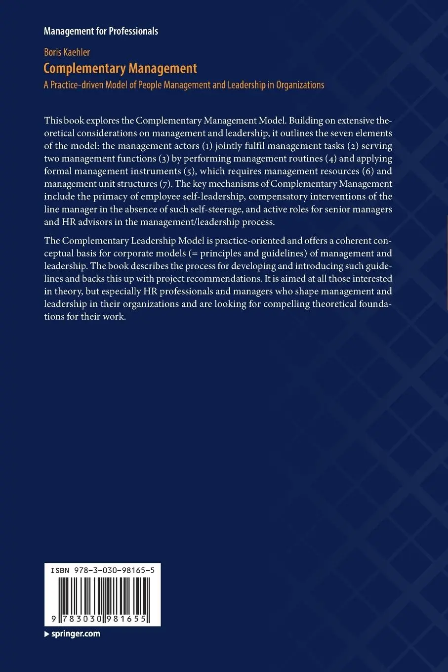 Rückseite: 9783030981655 | Complementary Management | Boris Kaehler | Taschenbuch | xxv | 2023