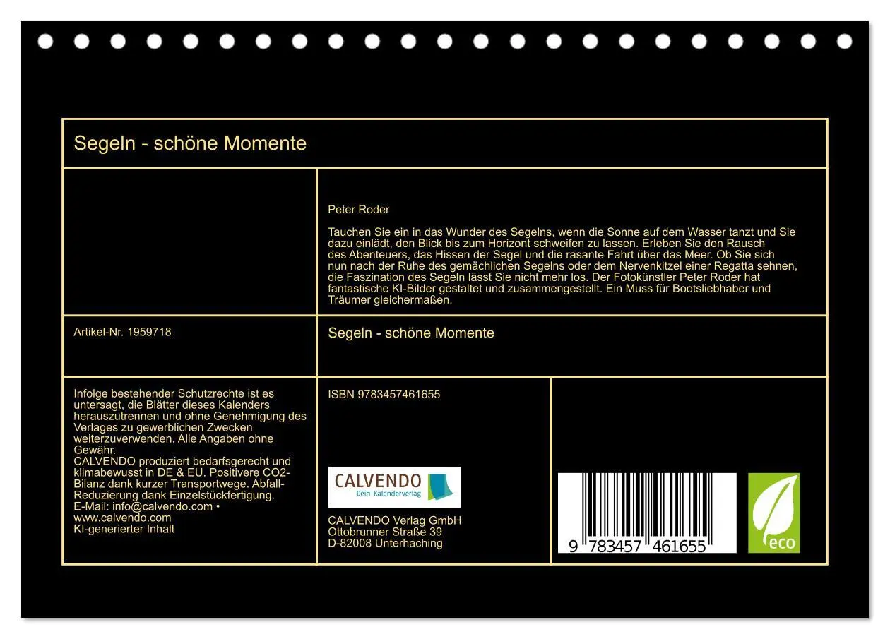Bild: 9783457461655 | Segeln - schöne Momente (Tischkalender 2026 DIN A5 quer), CALVENDO...