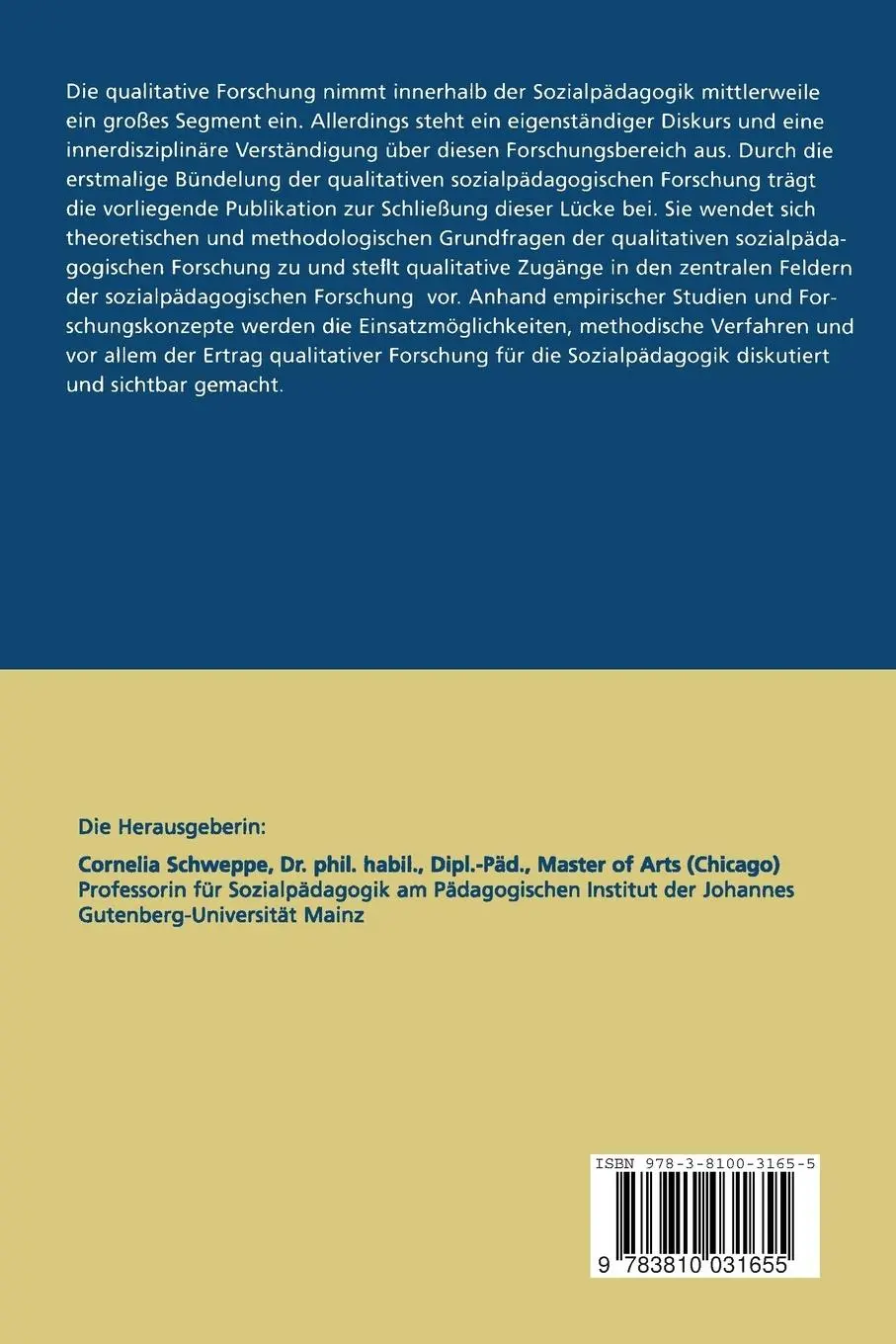 Rückseite: 9783810031655 | Qualitative Forschung in der Sozialpädagogik | Cornelia Schweppe