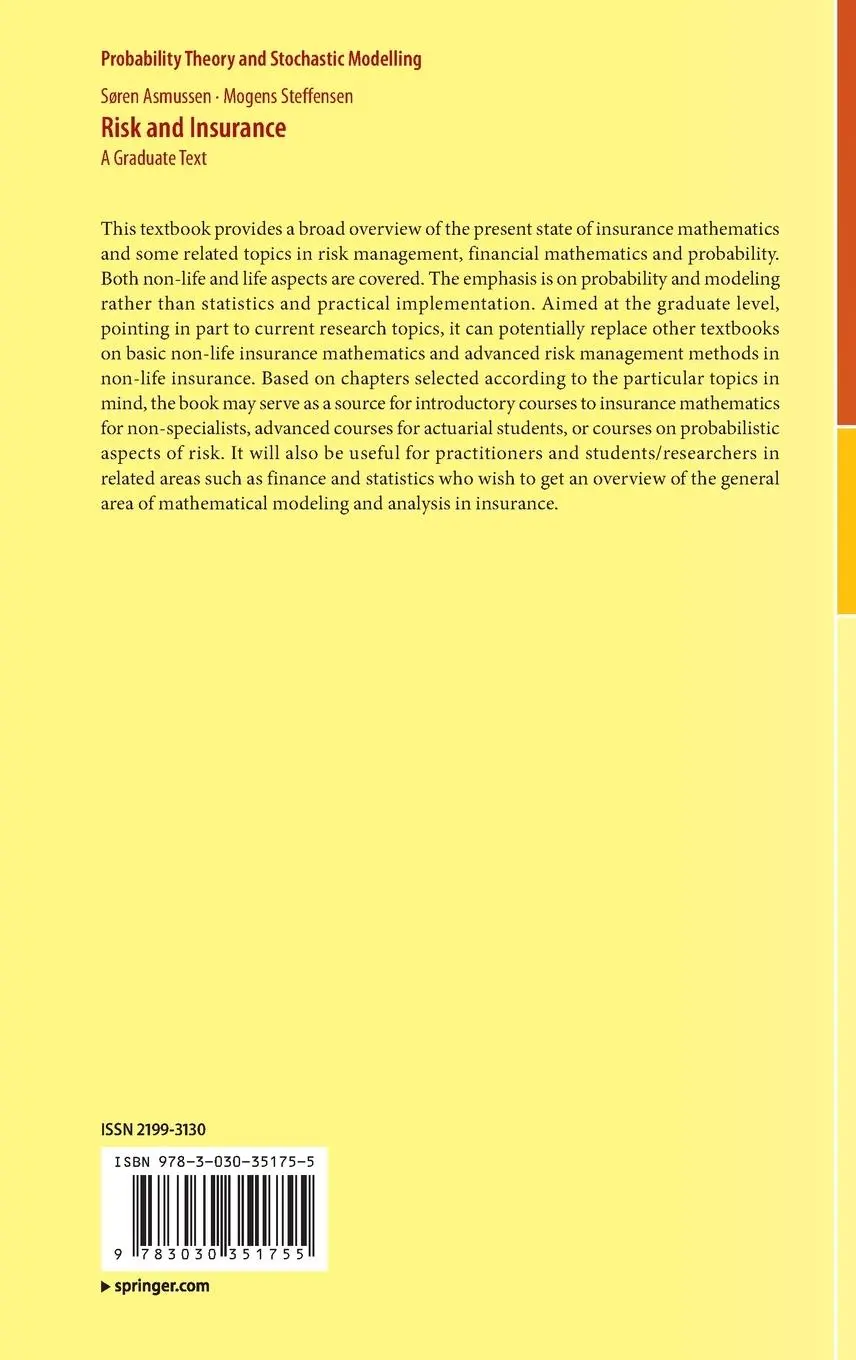 Rückseite: 9783030351755 | Risk and Insurance | A Graduate Text | Mogens Steffensen (u. a.) | xv