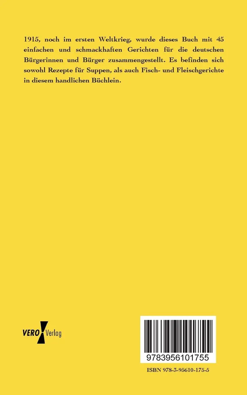 Rückseite: 9783956101755 | Kriegskochbuch | Anweisungen zur einfachen und billigen Ernährung