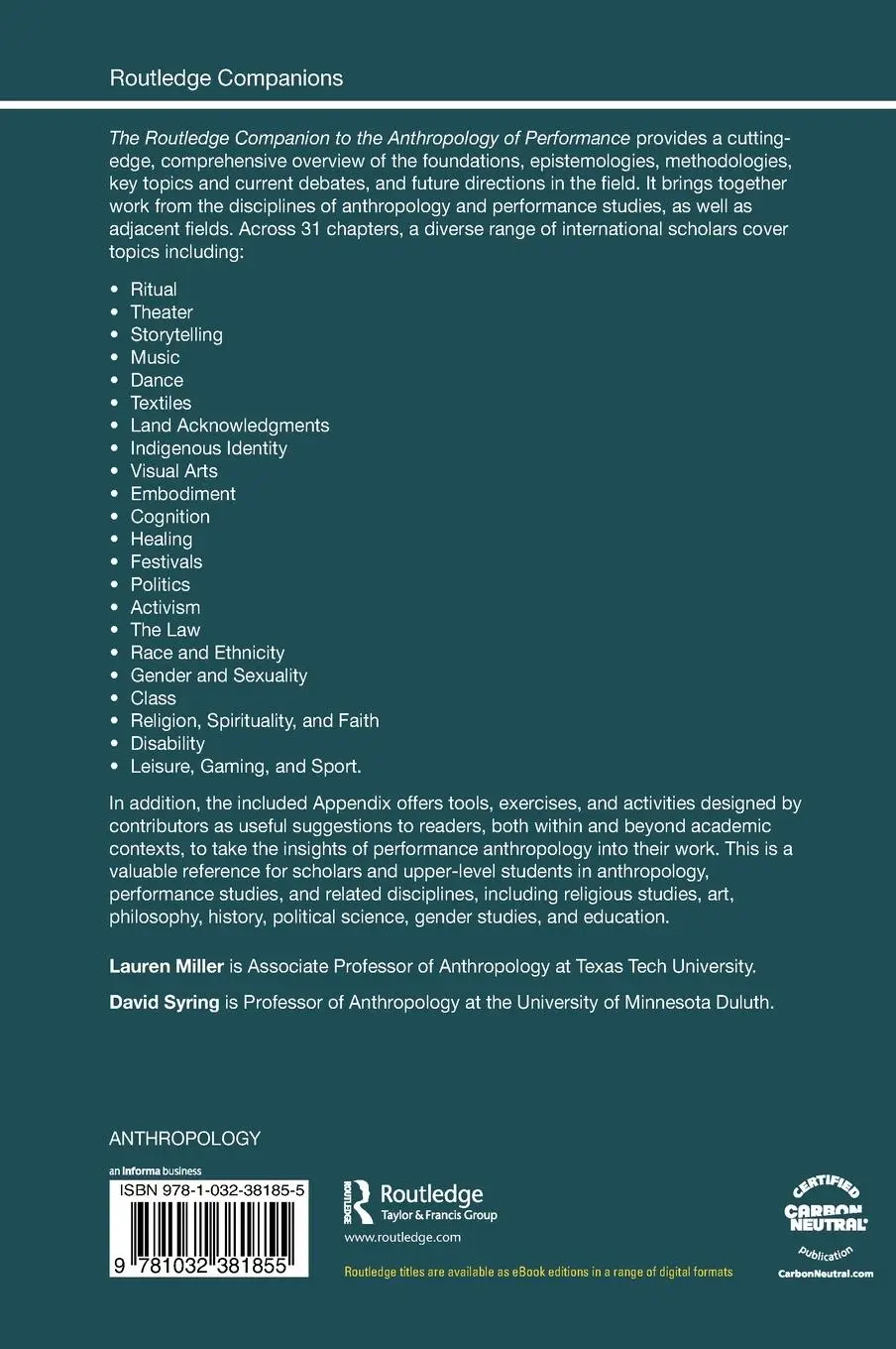 Rückseite: 9781032381855 | The Routledge Companion to the Anthropology of Performance | Buch
