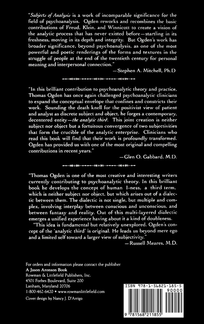 Rückseite: 9781568211855 | Subjects of Analysis | Thomas H. Ogden | Buch | Gebunden | Englisch