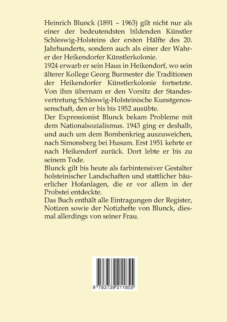 Rückseite: 9783739211855 | Heinrich Blunck Werkverzeichnis | Sabine Behrens (u. a.) | Taschenbuch