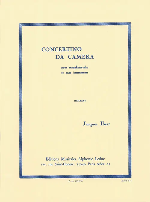 Cover: 9790046191855 | Concertino Da Camera | solopart and piano | Jacques Ibert