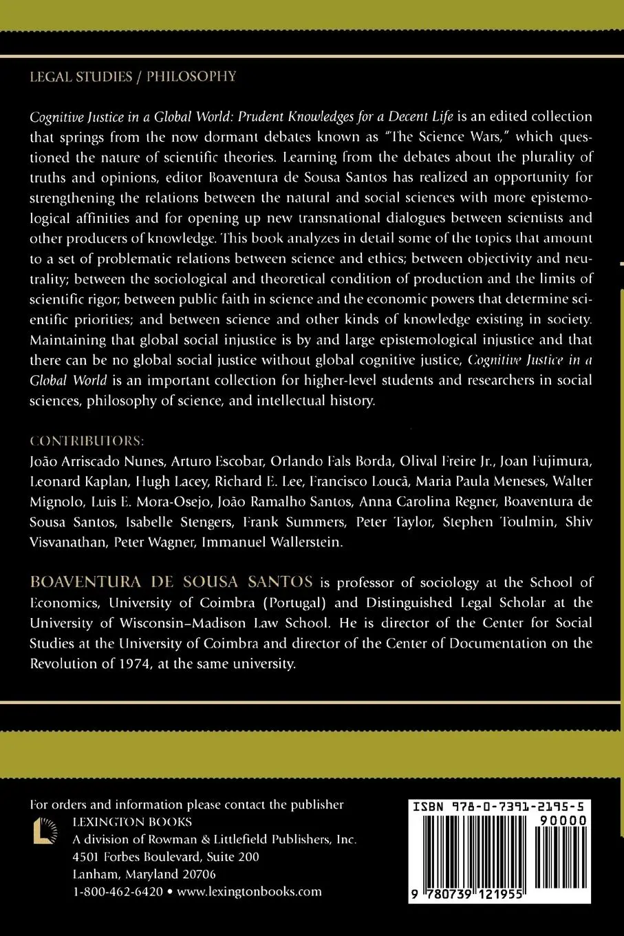 Rückseite: 9780739121955 | Cognitive Justice in a Global World | Boaventura de Sousa Santos