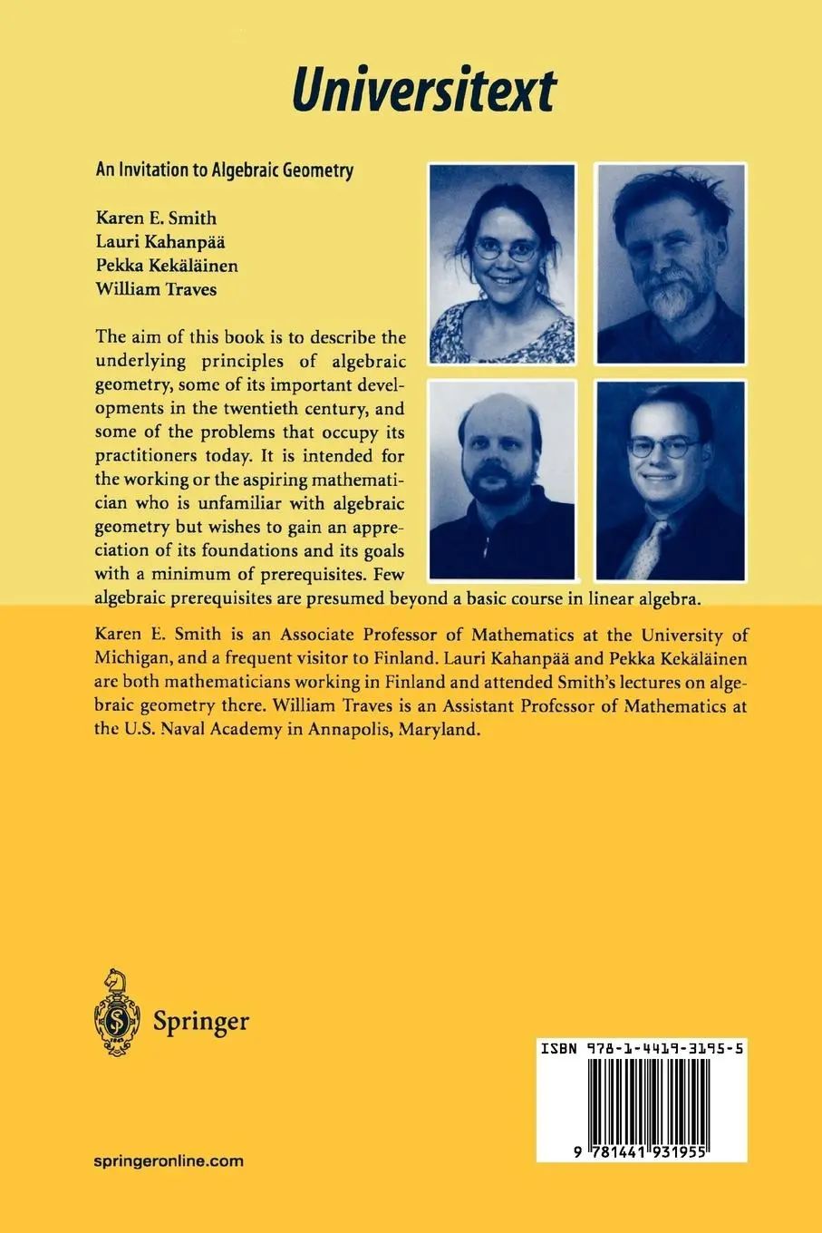 Rückseite: 9781441931955 | An Invitation to Algebraic Geometry | Karen E. Smith (u. a.) | Buch