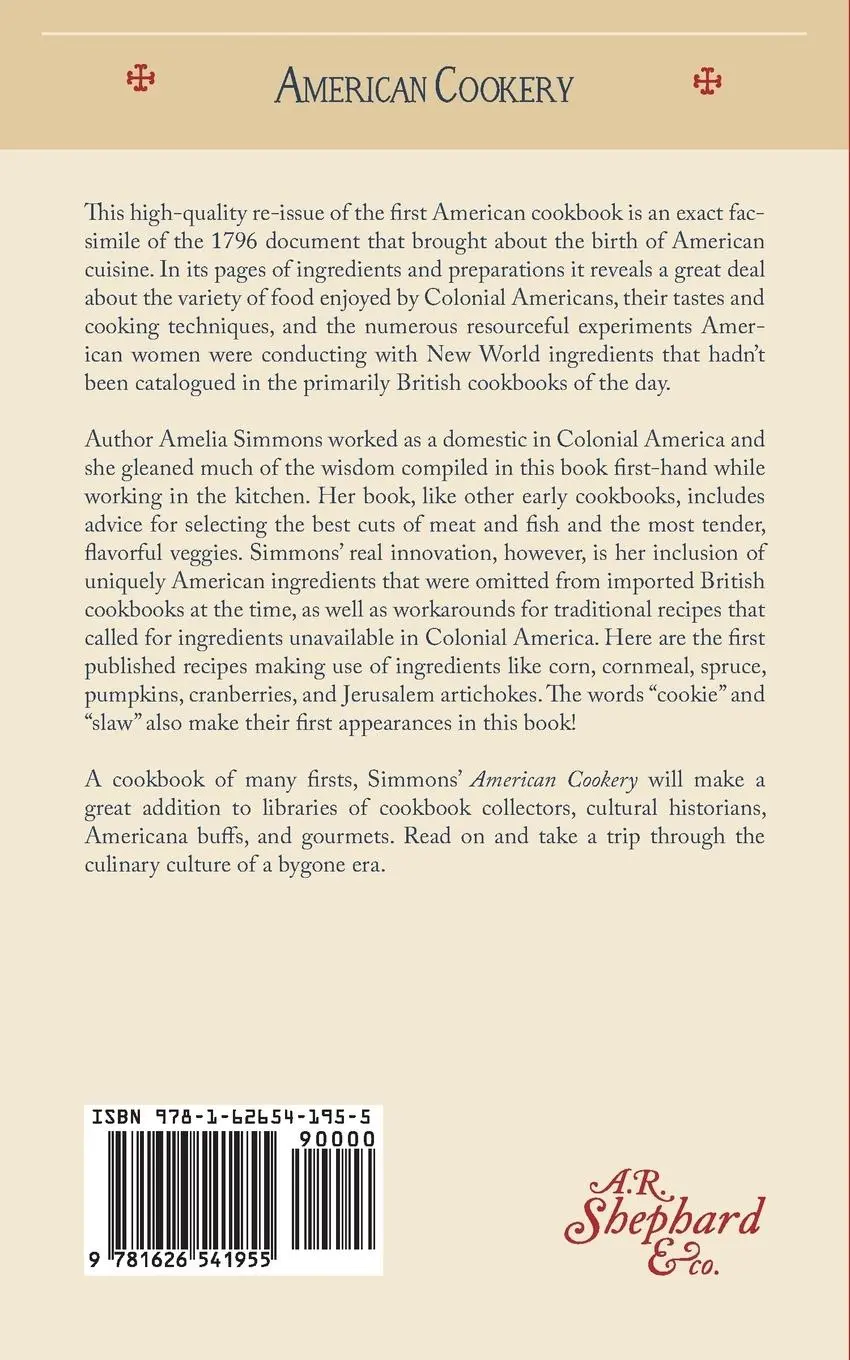 Rückseite: 9781626541955 | The First American Cookbook | A Facsimile of "American Cookery," 1796