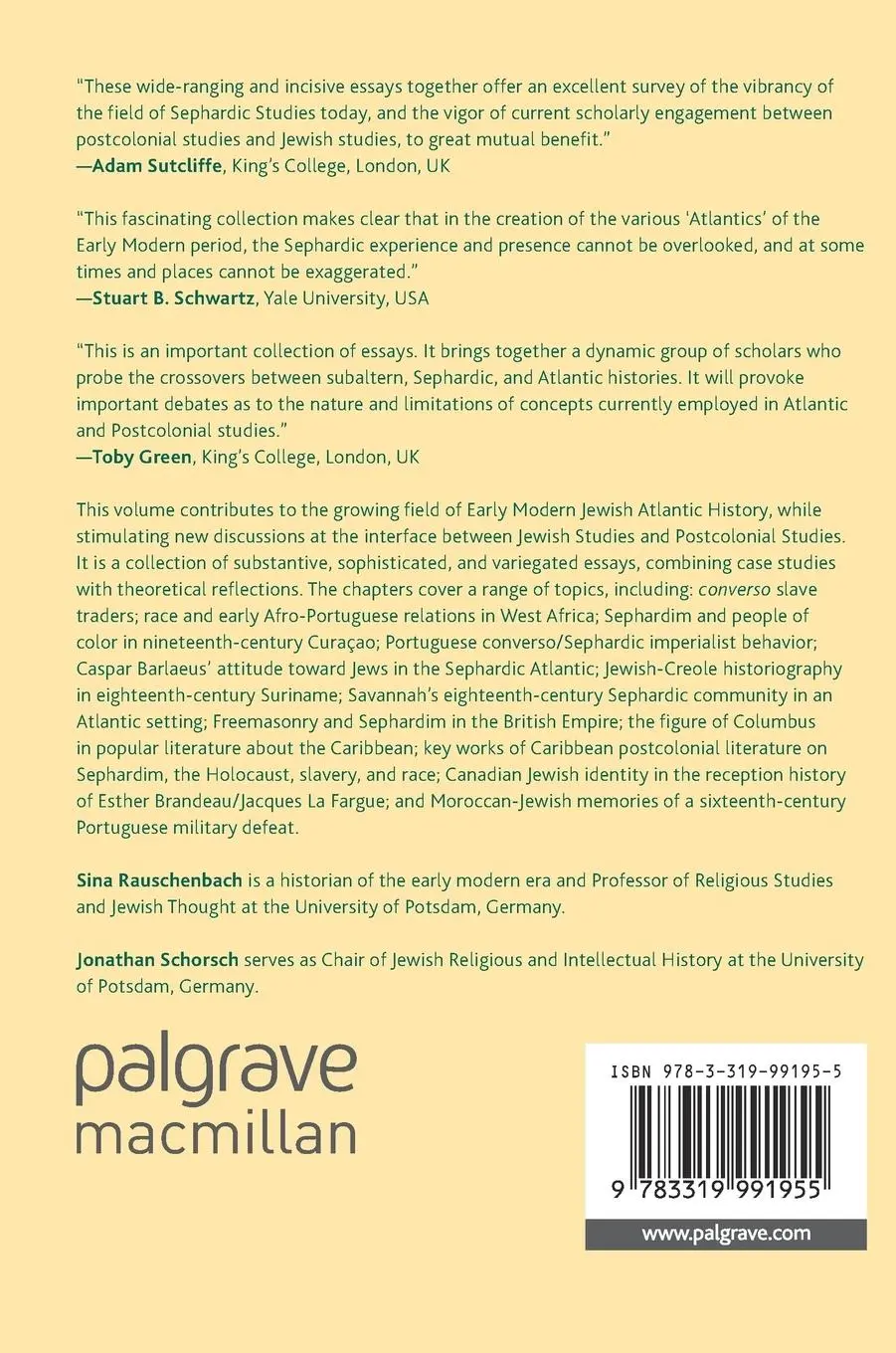 Rückseite: 9783319991955 | The Sephardic Atlantic | Jonathan Schorsch (u. a.) | Buch | vii | 2019