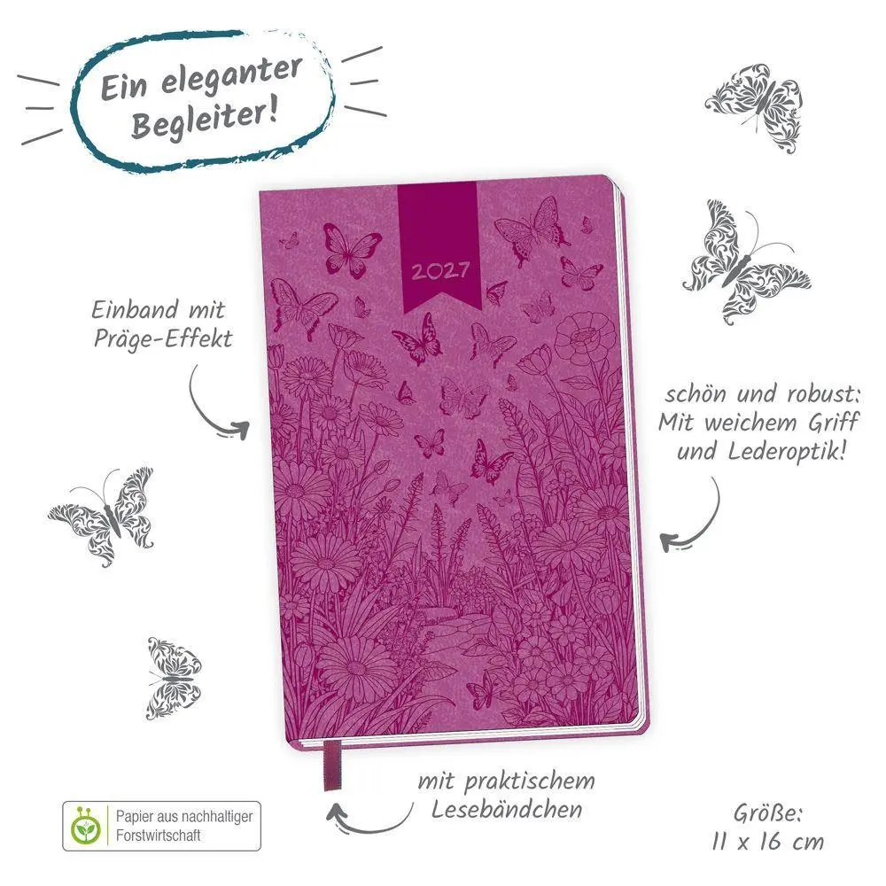 Bild: 4251901512055 | TRÖTSCH - Taschenkalender A6 Soft Touch Schmetterlinge 2027 | KG