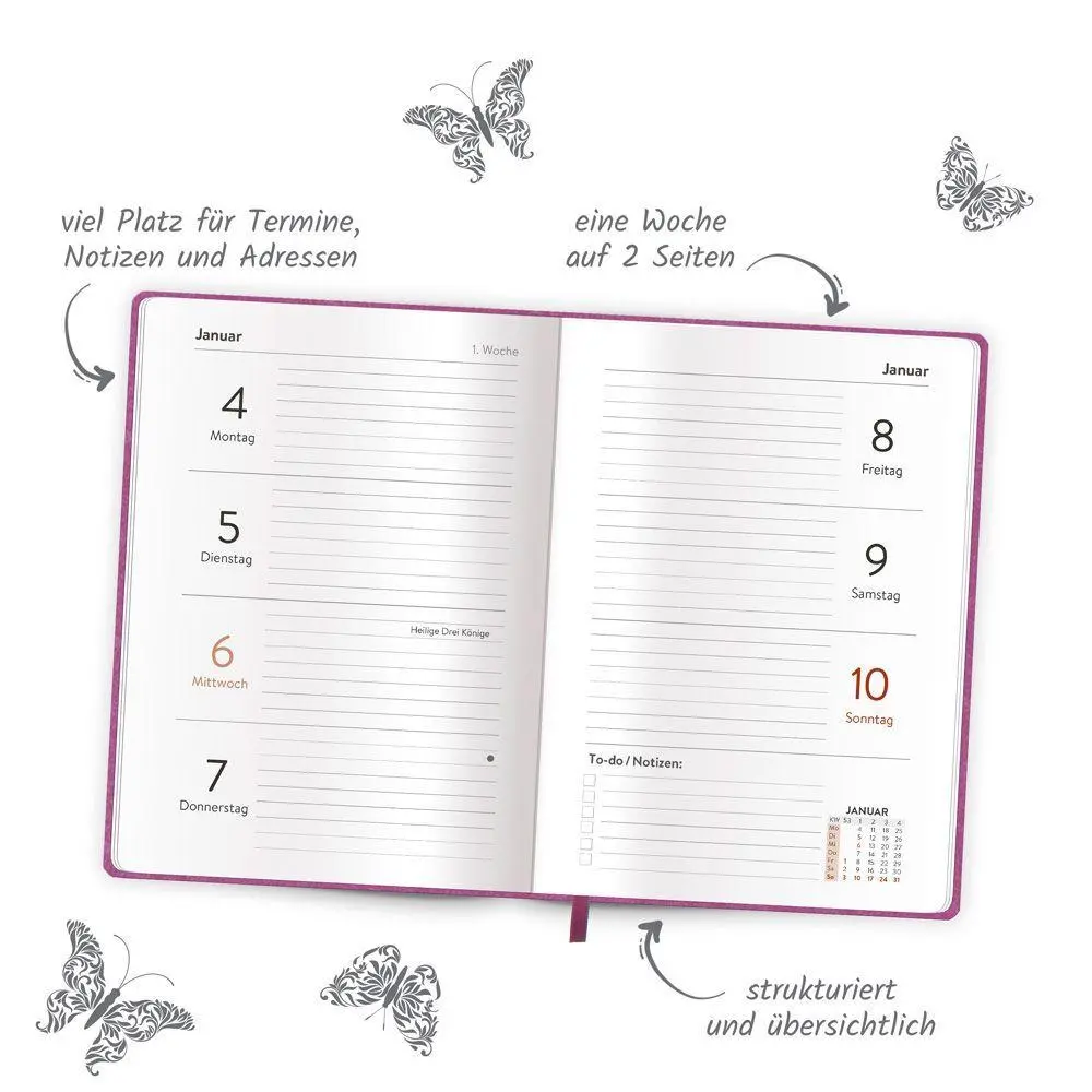 Bild: 4251901512055 | TRÖTSCH - Taschenkalender A6 Soft Touch Schmetterlinge 2027 | KG