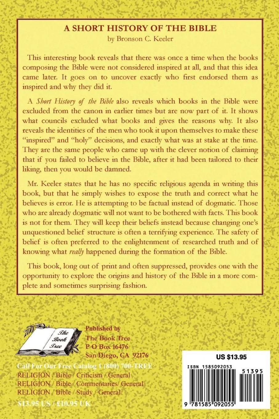 Rückseite: 9781585092055 | A Short History of the Bible | Bronson C. Keeler | Taschenbuch | 2002