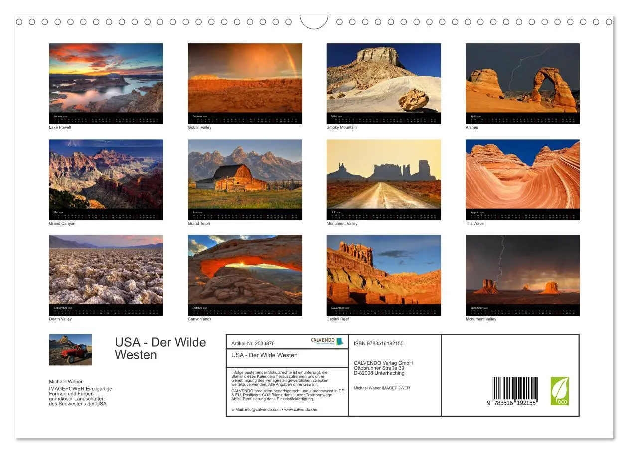 Bild: 9783516192155 | USA - Der Wilde Westen (Wandkalender 2026 DIN A3 quer), CALVENDO...