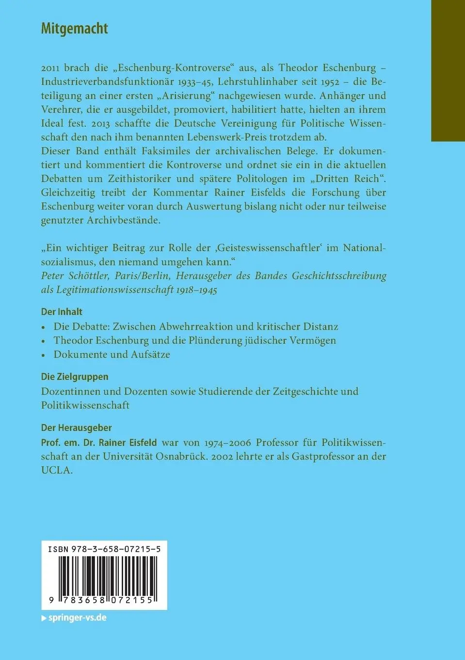 Rückseite: 9783658072155 | Mitgemacht | Rainer Eisfeld | Taschenbuch | xii | Deutsch | 2015