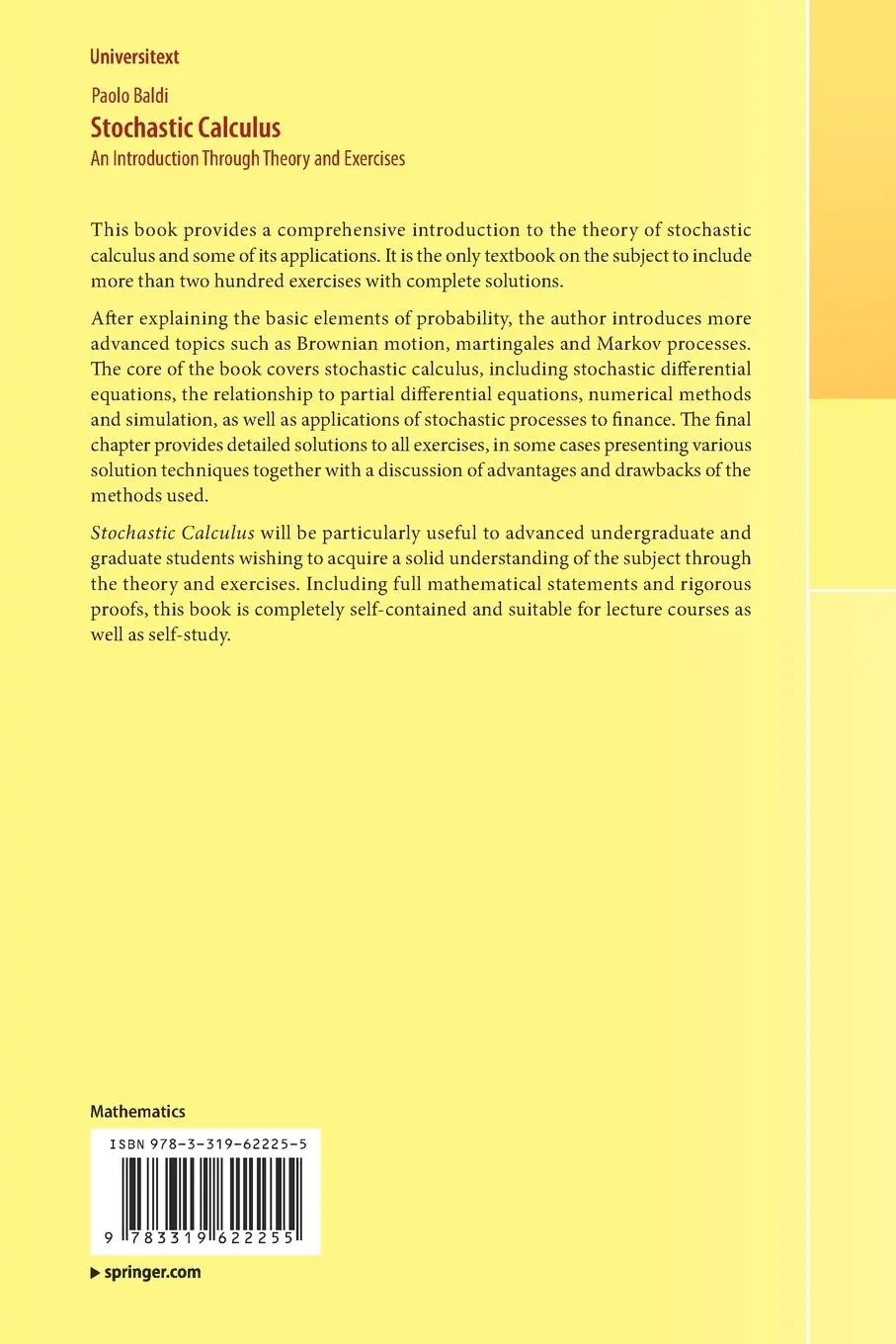 Rückseite: 9783319622255 | Stochastic Calculus | An Introduction Through Theory and Exercises